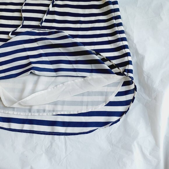 Ann Taylor LOFT Navy Blue Striped Dress Size XS Waist Tie Curved Hem Sailor Chic - Picture 6 of 10